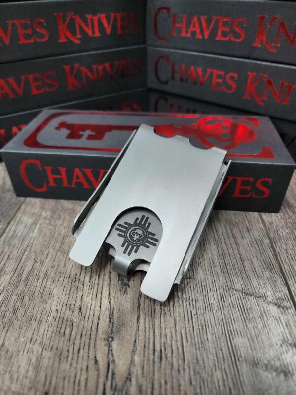 Chaves Ultramar - Skull & Zia Sun - Fiber Laser Relief Engraved - TI Fold Wallet - EDC Gear - Titanium Wallet with Money Clip