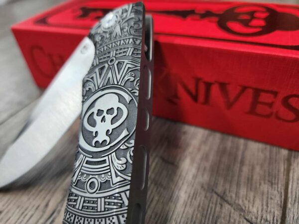 Chaves Liberation Street Integral Knife M390 SW Ti – Chaves Aztec Design - With Extra Clip NEW in Box - Relief Engraved Chaves Mayan Design