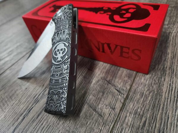 Chaves Liberation Street Integral Knife M390 SW Ti – Chaves Aztec Design - With Extra Clip NEW in Box - Relief Engraved Chaves Mayan Design