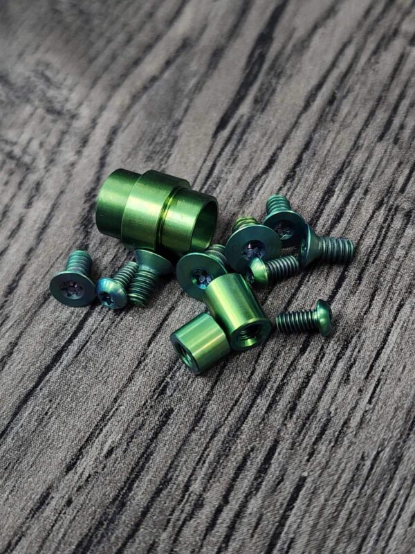 PM2 Alien Green Anodized Titanium Hardware Kit for Spyderco Paramilitary2  PM2 Knife – Grade 5 Ti Screws, Pivot, Standoff, Lanyard Tube