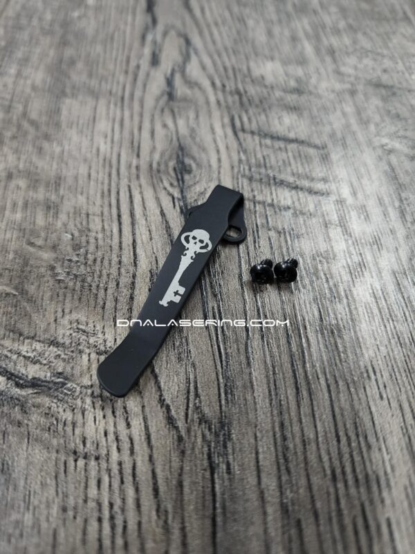 LynchNW Chaves Model A - Laser Engraved Skull Key - Titanium Deep Carry Pocket Clip - Beadblasted or Blacksmith Finish - Made In USA