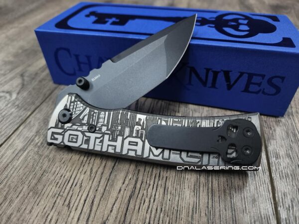 Chaves Redencion 229 - Relief Engraved Batman / Gotham Theme - Black ELMAX Tanto Blade - COMPLETE KNIFE