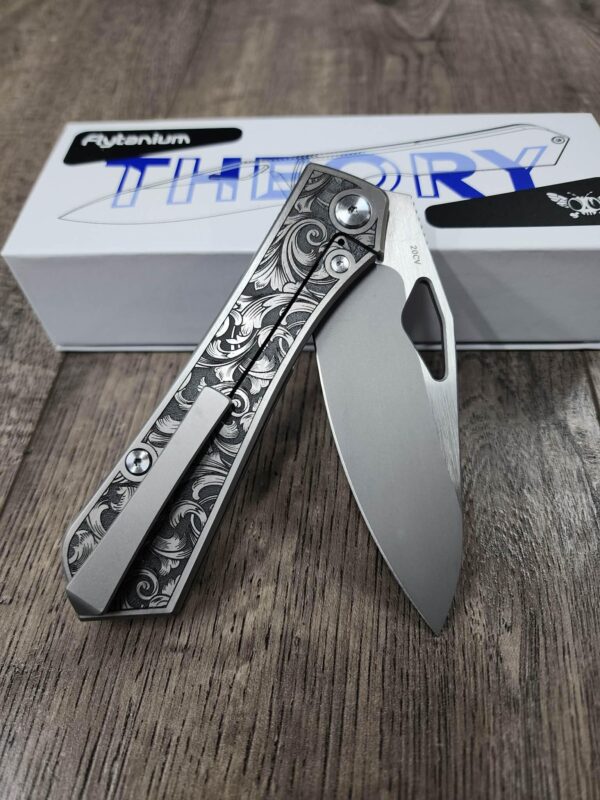 Flytanium Theory - Leaf Scroll - Deep Laser Engraved - Complete Knife - NIB