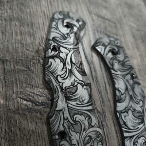 Spyderco Endura - Detailed Leaf Scroll with Shading - Deep Laser Engraved Titanium Scales - EDC Gear *Scales Only*