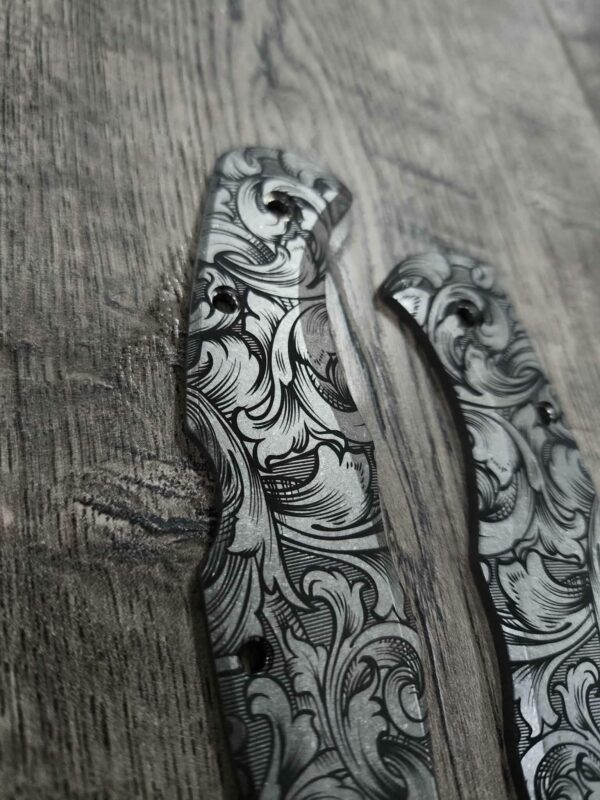 Spyderco Endura - Detailed Leaf Scroll with Shading - Deep Laser Engraved Titanium Scales - EDC Gear *Scales Only*