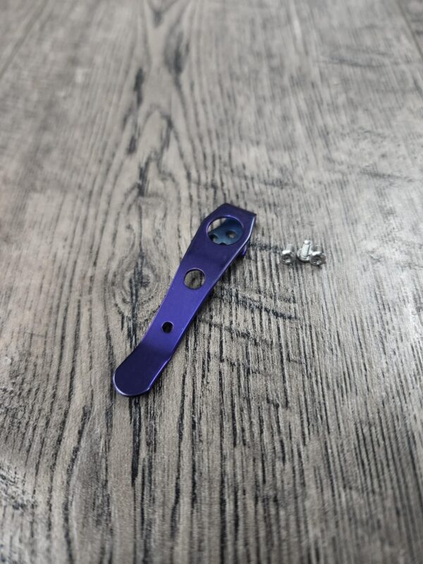 LynchNW - Spyderco Smock Clip - Titanium Deep Carry Pocket Knife Clip - Purple Ano Finish - MADE In USA