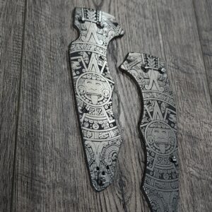 Aztec Calendar  - Spyderco YoJumbo - Deep Laser Engraved - Titanium Scales - EDC Gear *Scales/Handles Only*