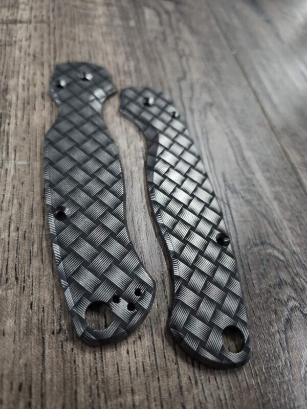 il_fullxfull.7647405684_f0qq-1.jpg Basket Weave - Spyderco PM2 TI -Deep Laser Engraved Titanium PM2 Knife Scales - Flytanium - Knife & Hardware Optional