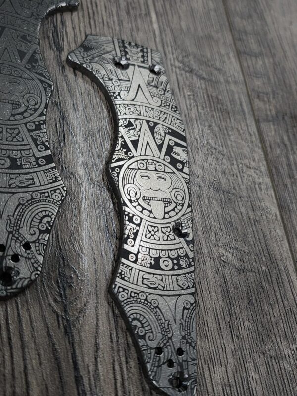 Aztec Calendar  - Spyderco YoJumbo - Deep Laser Engraved - Titanium Scales - EDC Gear *Scales/Handles Only*