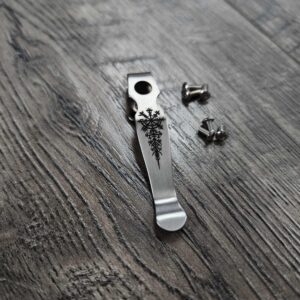 Spyderco Shaman Deep Carry Titanium Clip with Viking Rune  - Satin - MADE In USA! - with extra screws