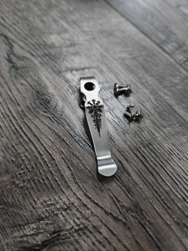 Spyderco Shaman Deep Carry Titanium Clip with Viking Rune  - Satin - MADE In USA! - with extra screws