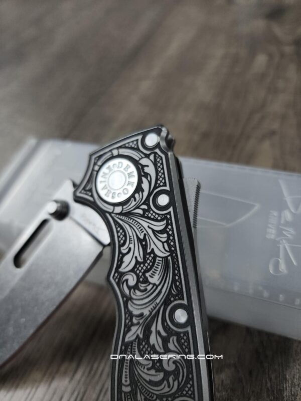 Demko AD 20.5 Shark Lock - Custom Scroll - Laser Engraved Titanium Scales - EDC Gear - Complete Knife