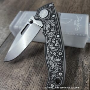 Demko AD 20.5 Shark Lock - Custom Scroll - Laser Engraved Titanium Scales - EDC Gear - Complete Knife