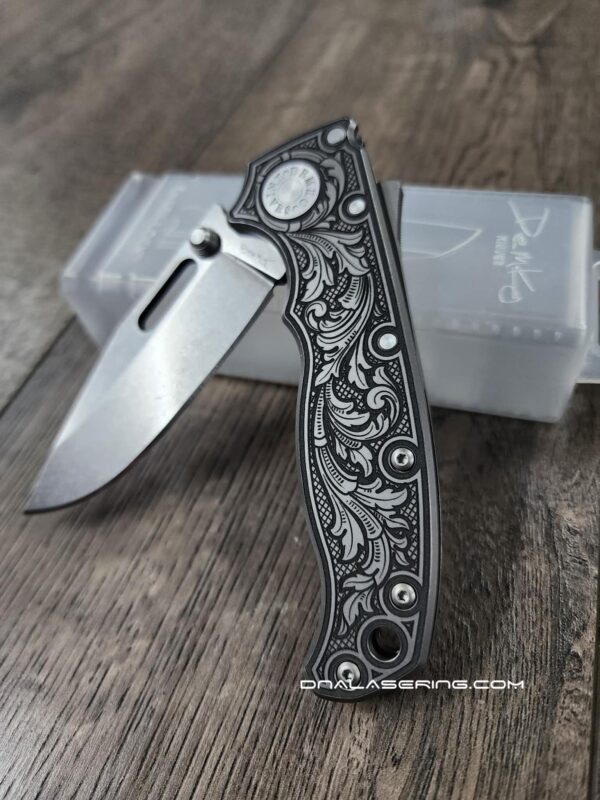 Demko AD 20.5 Shark Lock - Custom Scroll - Laser Engraved Titanium Scales - EDC Gear - Complete Knife