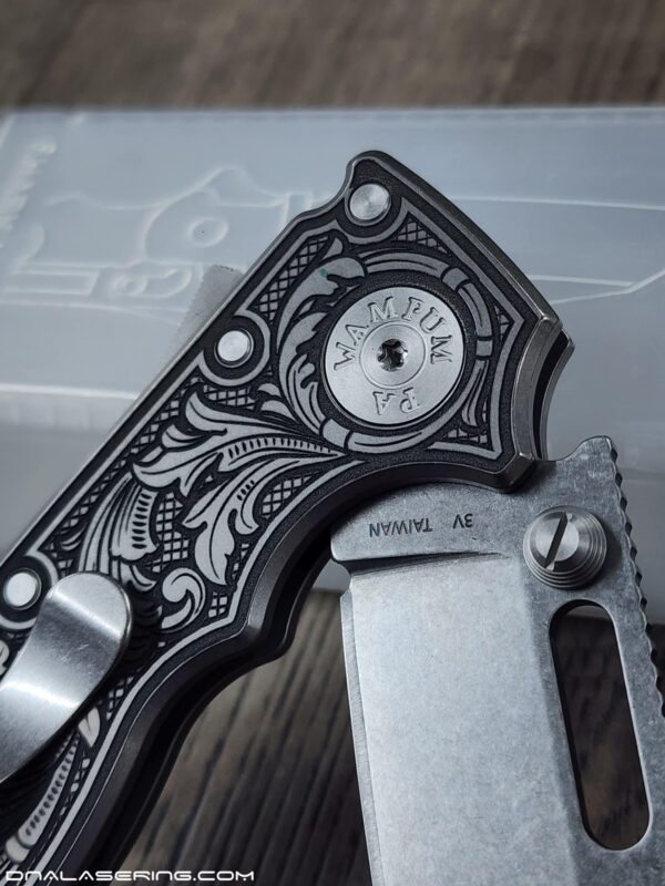 Demko AD 20.5 Shark Lock - Custom Scroll - Laser Engraved Titanium Scales - EDC Gear - Complete Knife