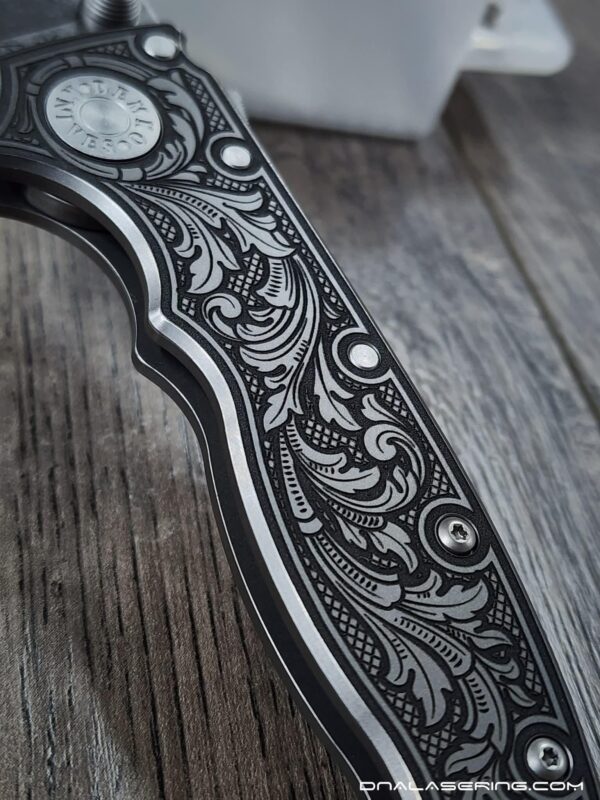 Demko AD 20.5 Shark Lock - Custom Scroll - Laser Engraved Titanium Scales - EDC Gear - Complete Knife