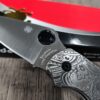 PM3 MAGNACUT Spyderco Para 3 Salt - Mandala Paisley Engraved AWT Skinny Titanium Scales - LynchNW Blacksmith Pocket Clip - Complete Knife