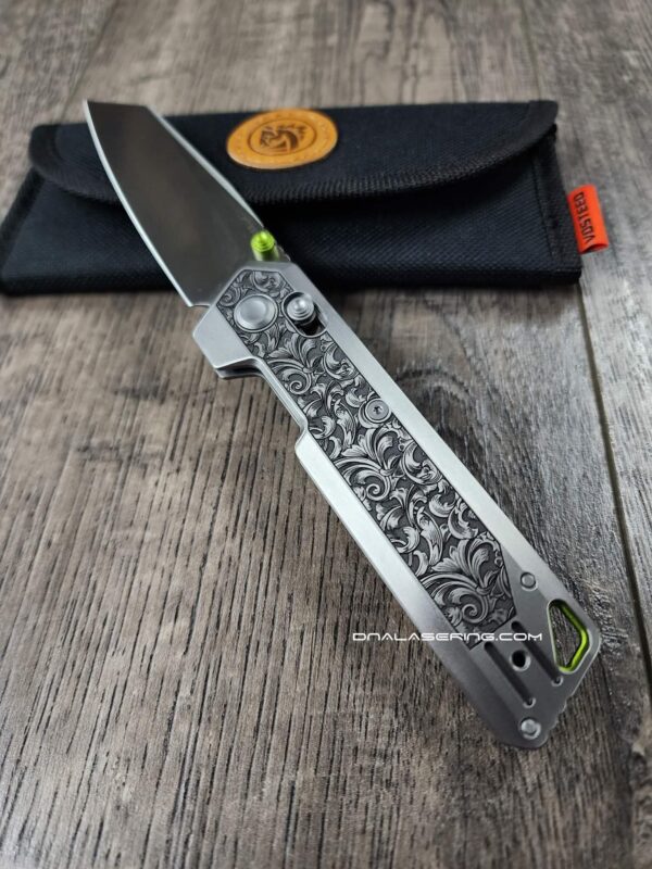 Vosteed Parallel Crossbar Lock Knife - Custom Relief Scroll Laser Engraved - Titanium Scales - Complete Knife