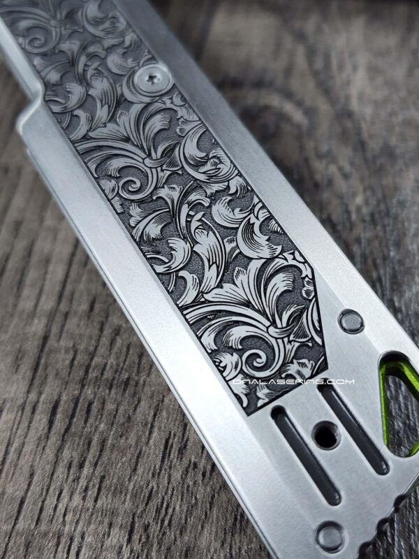 Vosteed Parallel Crossbar Lock Knife - Custom Relief Scroll Laser Engraved - Titanium Scales - Complete Knife
