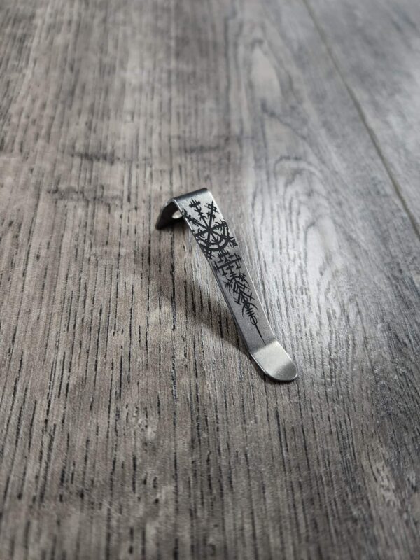 Microtech Ultratech Clip - Viking Rune - Laser Engraved Titanium - Deep Carry Pocket Knife Clip - Stonewash Finish - MADE In USA