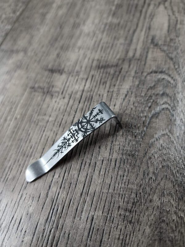 Microtech Ultratech Clip - Viking Rune - Laser Engraved Titanium - Deep Carry Pocket Knife Clip - Stonewash Finish - MADE In USA