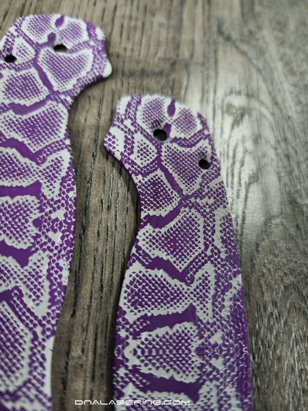 il_fullxfull.7805814894_o0nb-1.jpg Spyderco PM2 Loop Scales - Laser Engraved Snakeskin Pattern - Aluminum Nebula Purple Scales - Flytanium Gear - Knife & Hardware Optional
