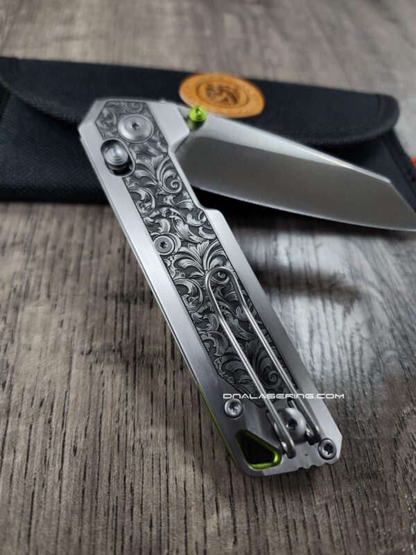 Vosteed Parallel Crossbar Lock Knife - Custom Relief Scroll Laser Engraved - Titanium Scales - Complete Knife