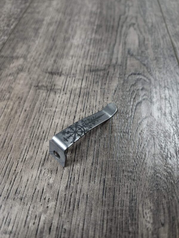 Microtech Ultratech Clip - Viking Rune - Laser Engraved Titanium - Deep Carry Pocket Knife Clip - Stonewash Finish - MADE In USA