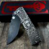 Chaves 229 Redencion KickStop Chisel – M390 DLC Blade – Titanium w/ Chaves Skull Aztec Relief Engraving (Double Sided) – Custom Knife