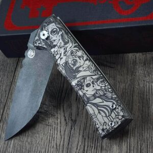 Chaves 229 Redencion Kickstop – M390 Chisel DLC Blade – Titanium w/ Full Relief Sugar Skull Engraving + Engraved Skull Clip – One-Off Custom
