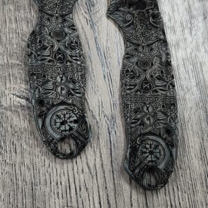 Spyderco PM3 Para 3 Scales ONLY – Black Linen Micarta Lotus w/ Viking Rune Engraving – Custom Replacement Scales