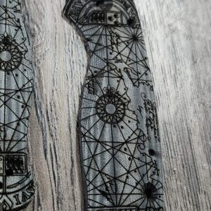 Spyderco PM3 Para 3 Scales ONLY – Black Linen Micarta Lotus w/ Goonies One Eyed Willie Map Engraving – Custom Scales