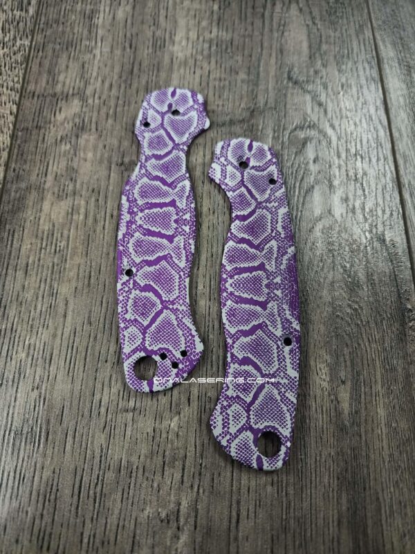 il_fullxfull.7853757495_rx8l-1.jpg Spyderco PM2 Loop Scales - Laser Engraved Snakeskin Pattern - Aluminum Nebula Purple Scales - Flytanium Gear - Knife & Hardware Optional