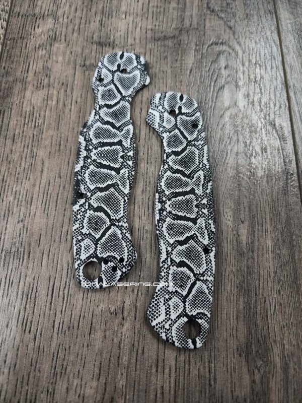 Spyderco PM2 Loop Scales - Laser Engraved Snakeskin Pattern - Aluminum Void Black Scales - Flytanium Gear - Knife & Hardware Optional