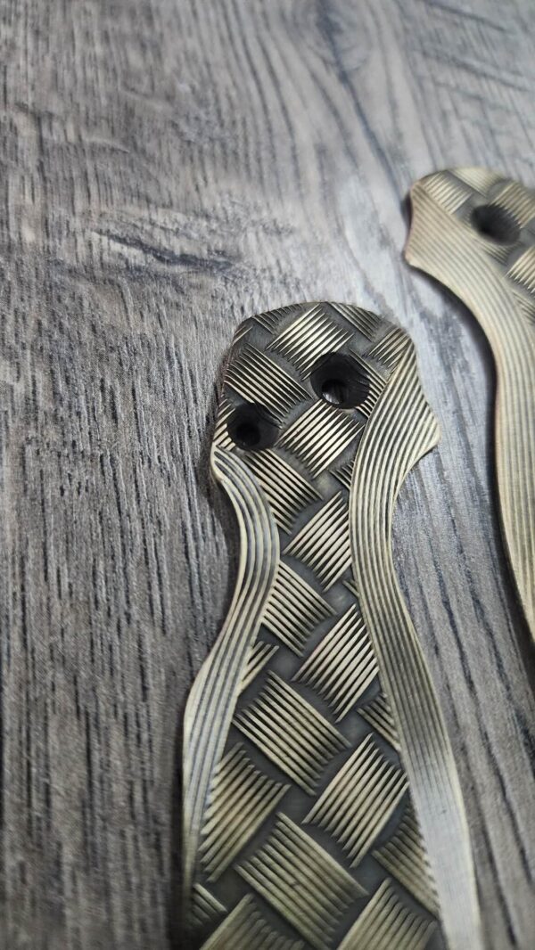 Brass Paramilitary 2 Lotus Scales – Basketweave Relief Engraving – Antique Patina – Sealed Finish - EDC Scales