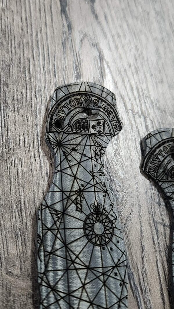 Spyderco PM3 Para 3 Scales ONLY – Black Linen Micarta Lotus w/ Goonies One Eyed Willie Map Engraving – Custom Scales