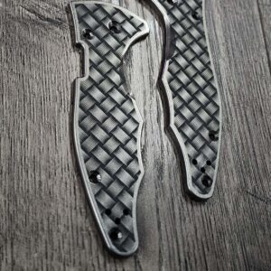 Spyderco Yojimbo Titanium Scales – Intricate Basketweave Engraving – Contoured Edge Design – Custom Laser Engraved – Scales Only