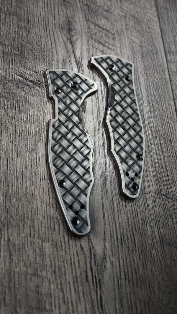 Spyderco Yojimbo Titanium Scales – Intricate Basketweave Engraving – Contoured Edge Design – Custom Laser Engraved – Scales Only