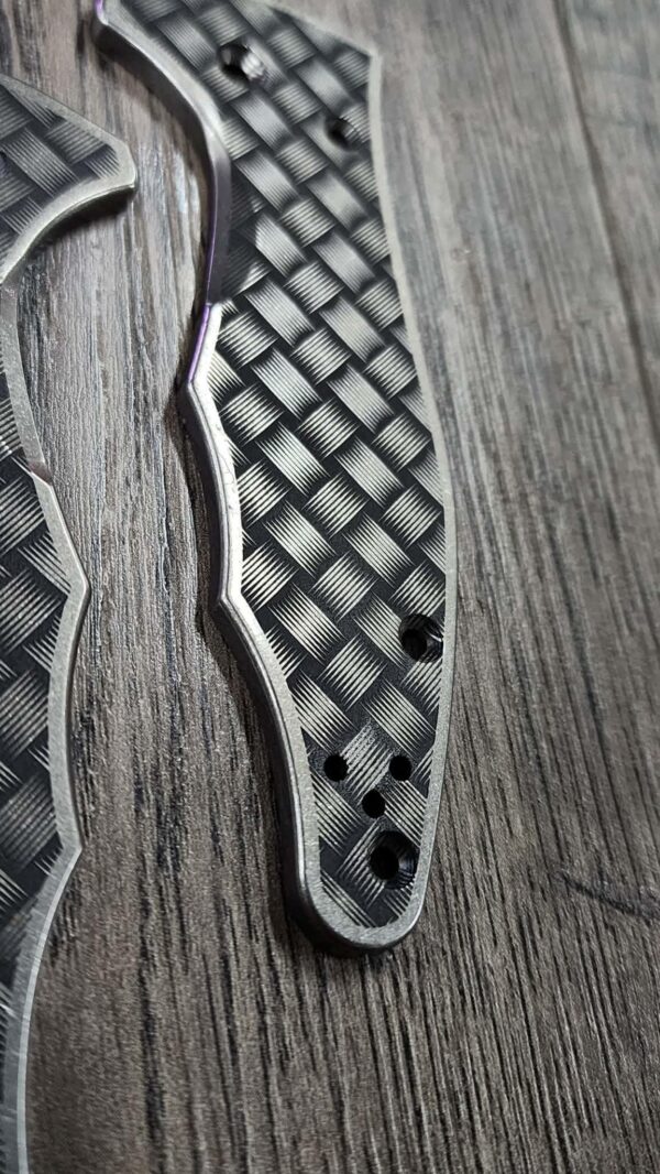 Spyderco Yojimbo Titanium Scales – Intricate Basketweave Engraving – Contoured Edge Design – Custom Laser Engraved – Scales Only