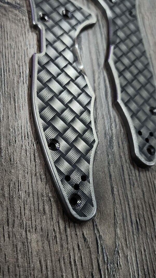 Spyderco Yojimbo Titanium Scales – Intricate Basketweave Engraving – Contoured Edge Design – Custom Laser Engraved – Scales Only