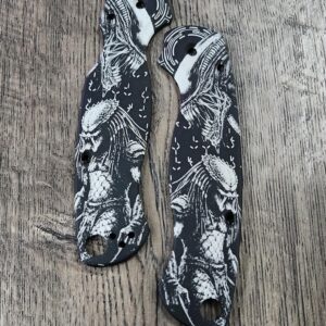 Spyderco PM2 Scales – Black Anodized Aluminum – AVP Alien vs Predator Engraving – Custom Laser Engraved – Scales Only - Flytanium Gear