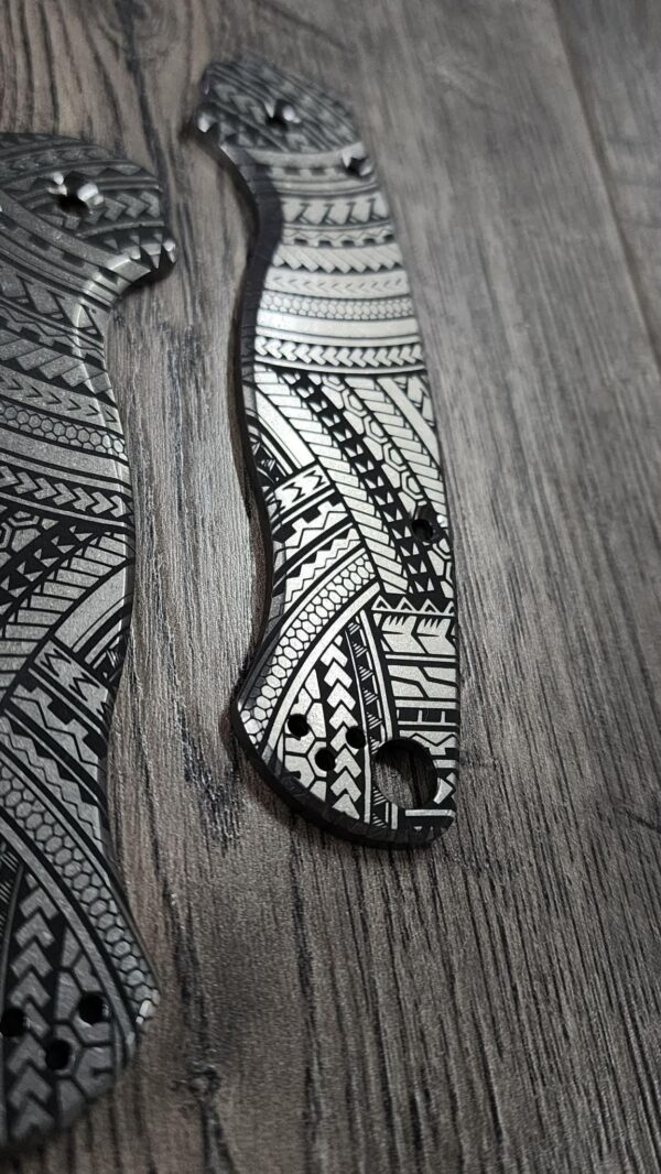Maori Tattoo - Spyderco PM2 TI - Tamoko Deep Laser Engraved Titanium PM2 Knife Scales - Flytanium - Knife & Hardware Optional