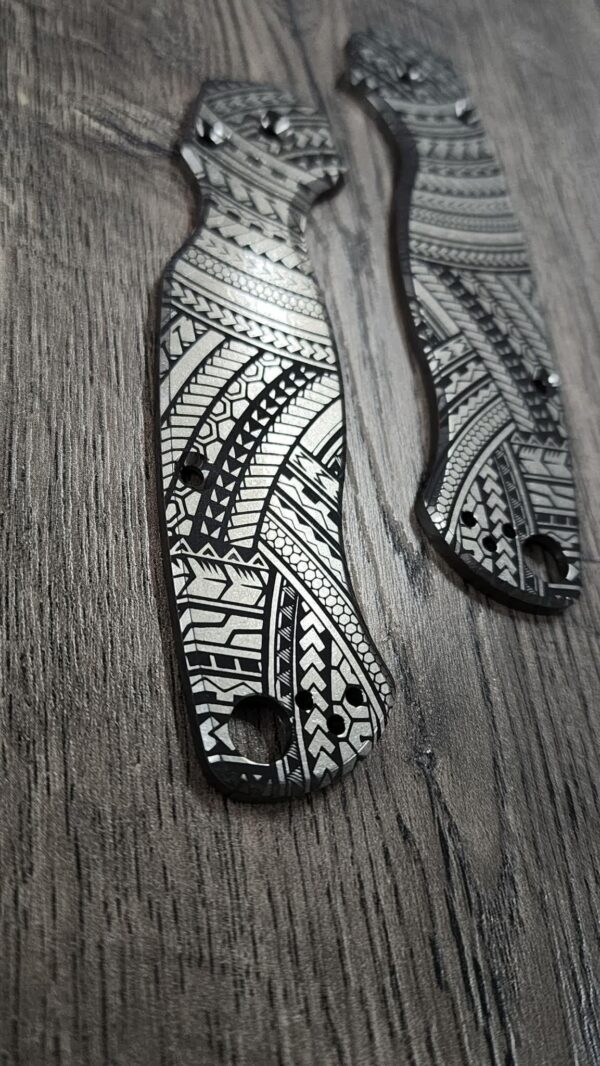 Maori Tattoo - Spyderco PM2 TI - Tamoko Deep Laser Engraved Titanium PM2 Knife Scales - Flytanium - Knife & Hardware Optional
