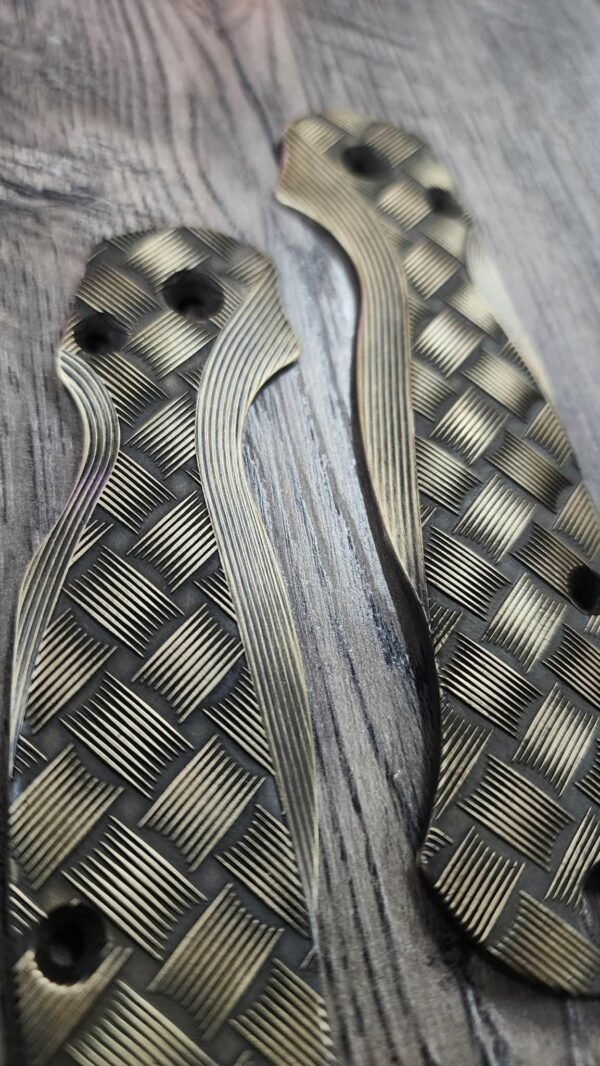 Brass Paramilitary 2 Lotus Scales – Basketweave Relief Engraving – Antique Patina – Sealed Finish - EDC Scales