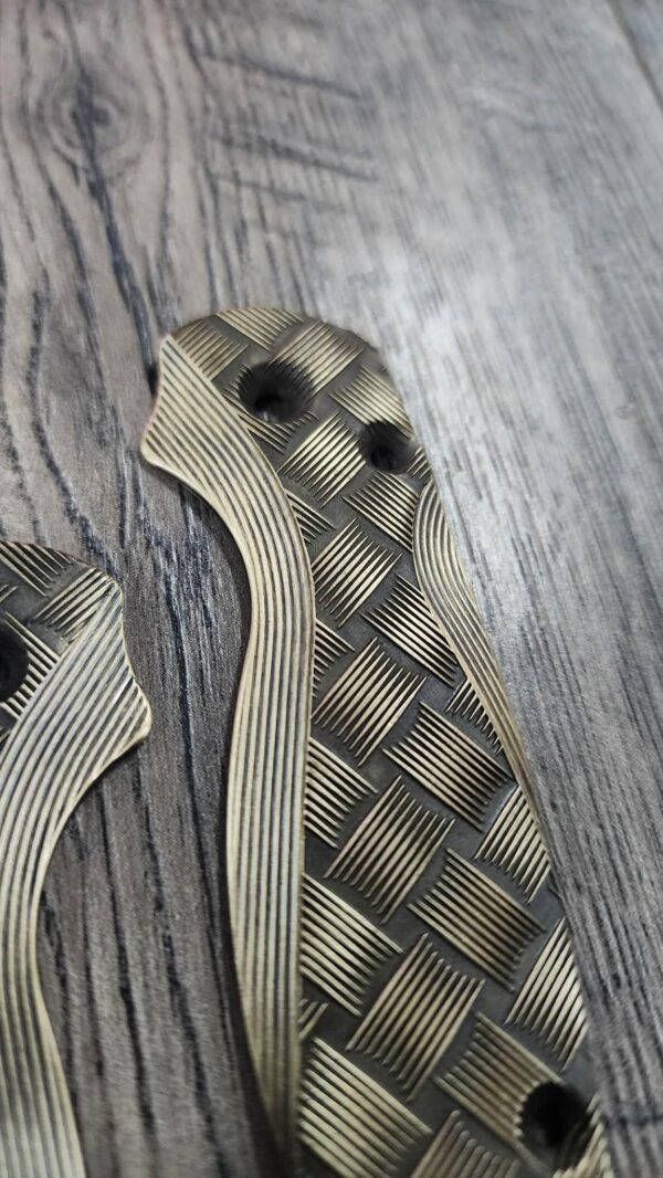 Brass Paramilitary 2 Lotus Scales – Basketweave Relief Engraving – Antique Patina – Sealed Finish - EDC Scales