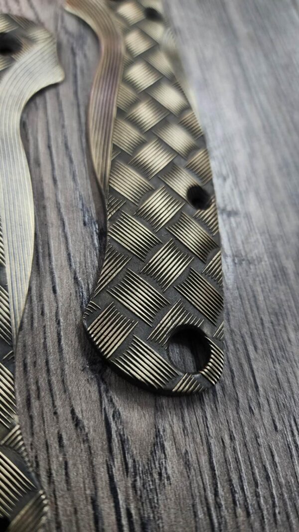 Brass Paramilitary 2 Lotus Scales – Basketweave Relief Engraving – Antique Patina – Sealed Finish - EDC Scales