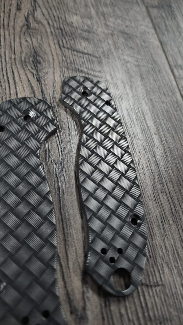 Spyderco PM3 Titanium Scales – Basketweave Deep Relief Engraving – Titanium – Paramilitary 3 Scales - Spyderco EDC Scales