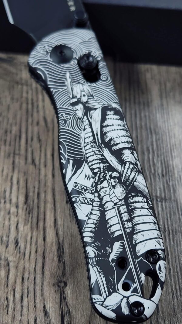 Kizer Drop Bear 2 – Samurai Engraved Knife – Custom Laser Engraving – Great Wave Pattern – EDC Folding Knife - Complete Knife