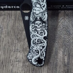 Spyderco PM2 Loop Scales - Laser Engraved Pirate Skull Design - Aluminum Void Black Scales - Flytanium Gear - Knife & Hardware Optional
