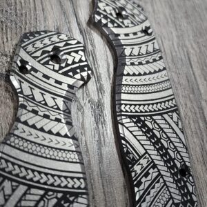 Maori Tattoo - Spyderco PM2 TI - Tamoko Deep Laser Engraved Titanium PM2 Knife Scales - Flytanium - Knife & Hardware Optional